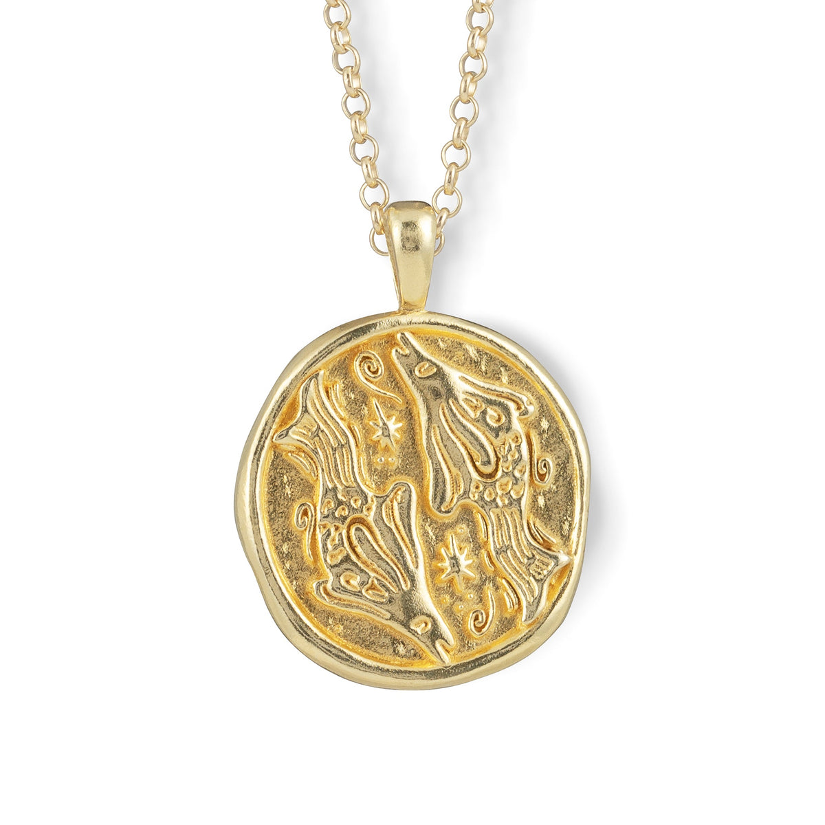 Gold Zodiac Coin Pendant Necklace • Pisces