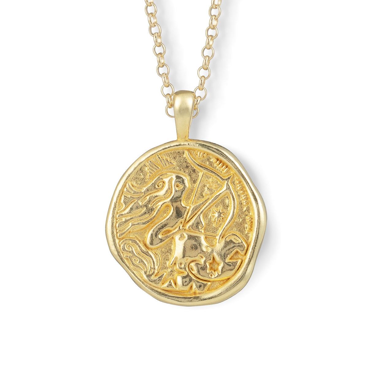 Gold Zodiac Coin Pendant Necklace • Sagittarius