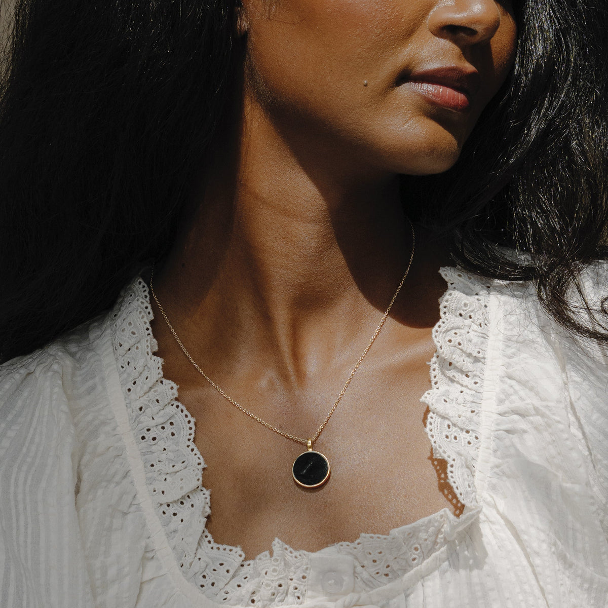 Gold Porthole Necklace • Black Onyx