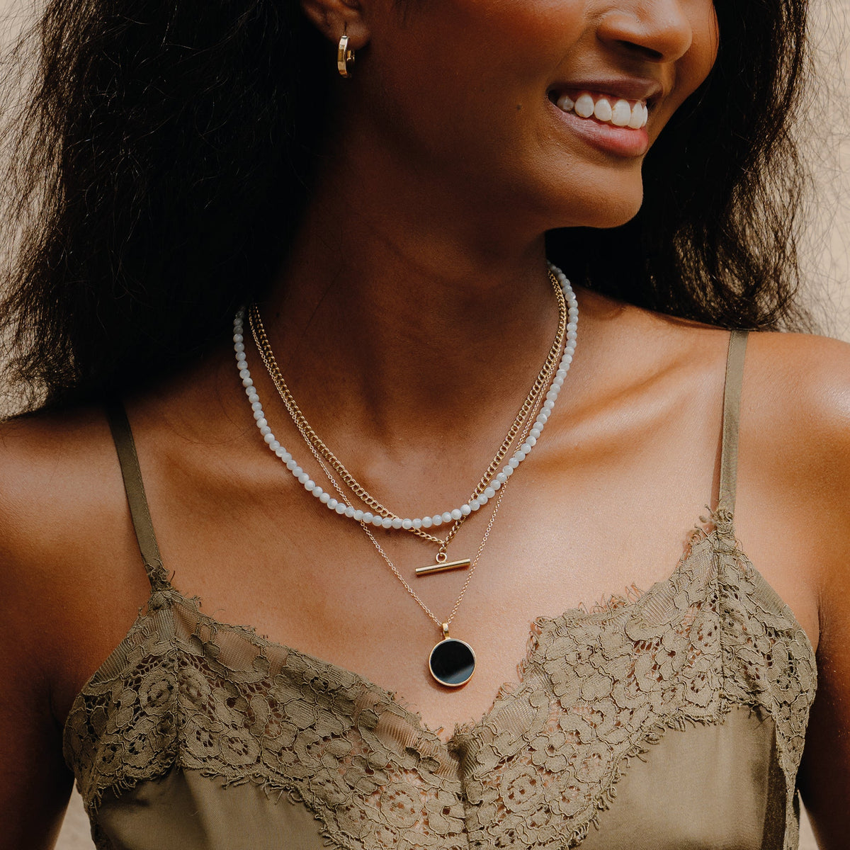 Gold Porthole Necklace • Black Onyx