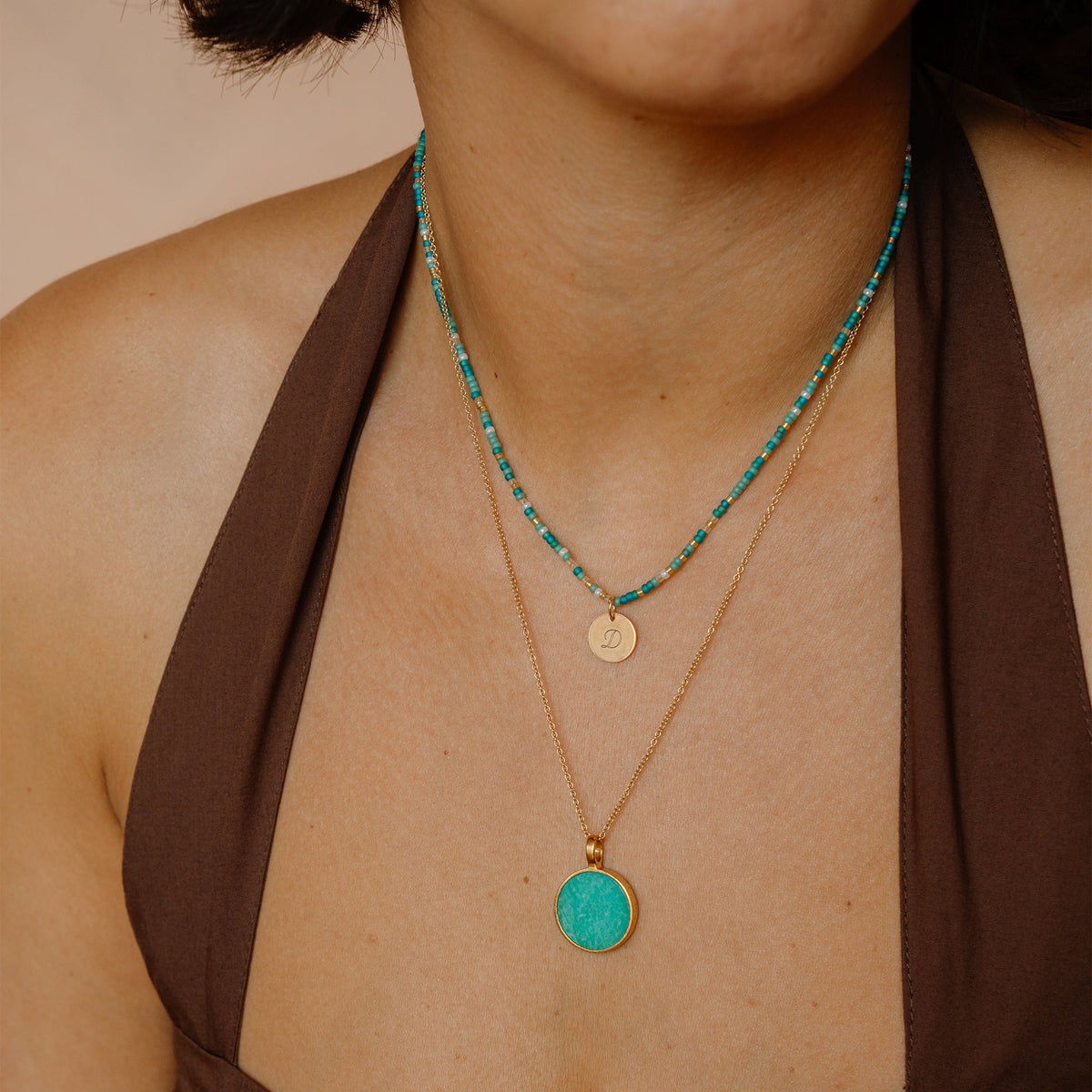 Gold Porthole Necklace • Amazonite