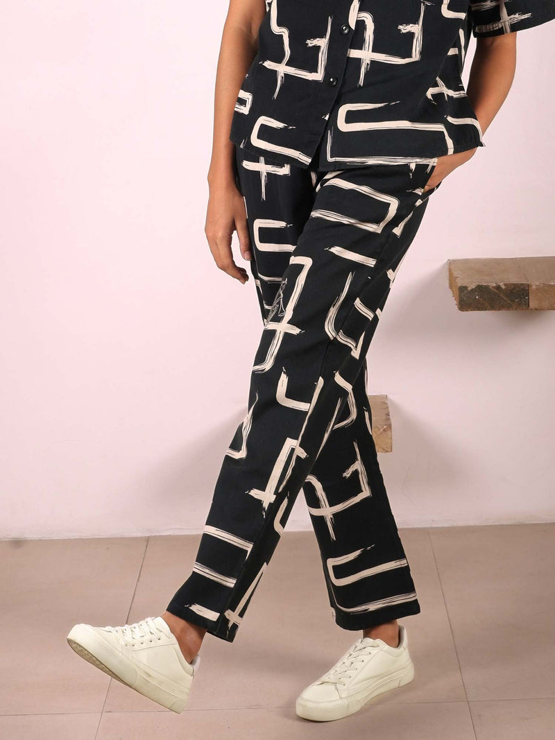 Organic cotton and linen black and white tapered trousers by Wild Clouds