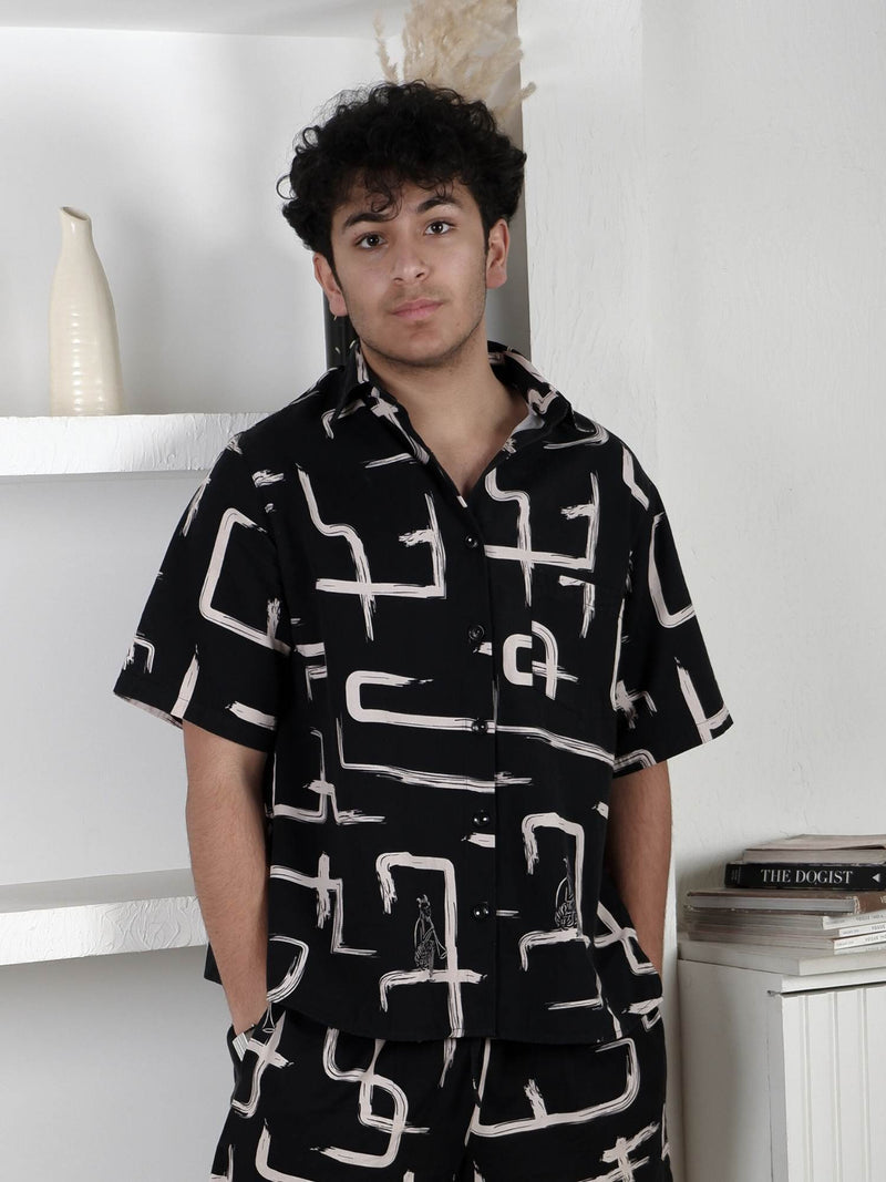 Organic cotton and linen black and white cuban shirt by Wild Clouds