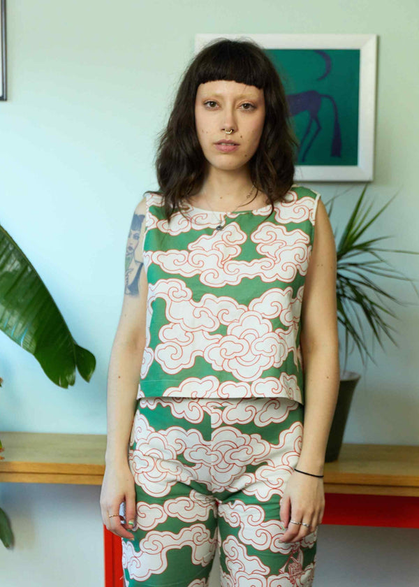 Organic Cotton & Linen Green Clouds Two-Way Tank