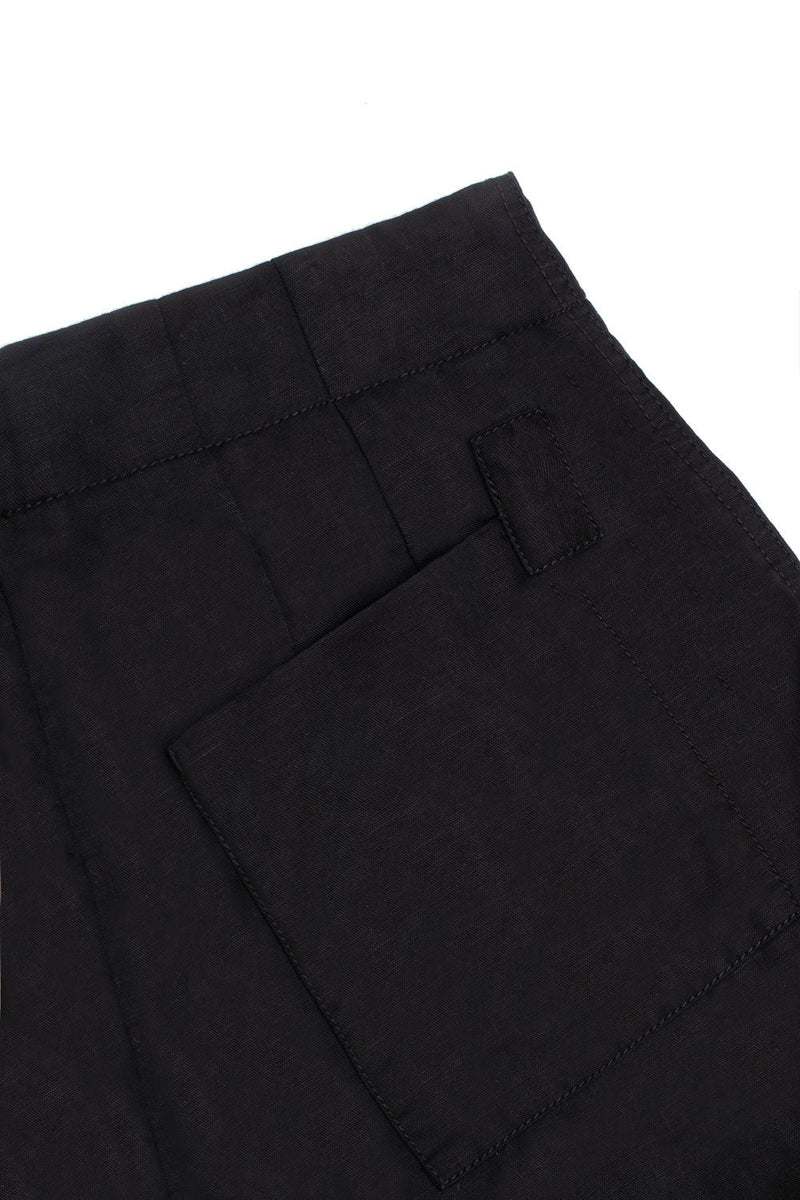 Amelia Wide Leg Culotte Trouser, Black Organic Cotton & Linen