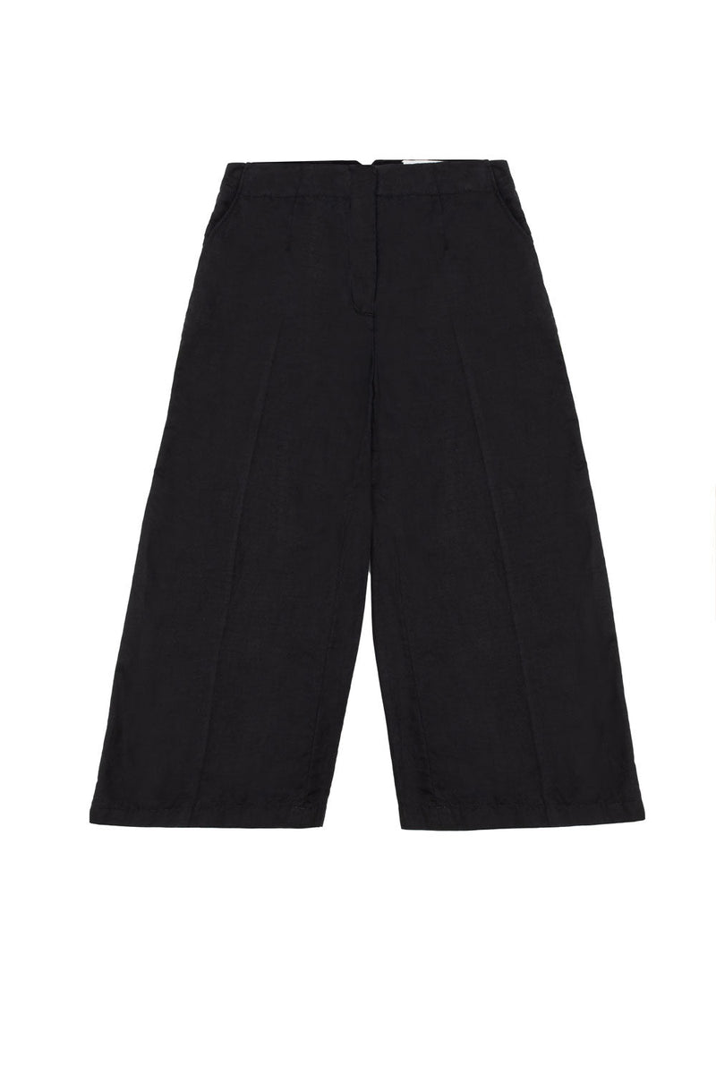 Amelia Wide Leg Culotte Trouser, Black Organic Cotton & Linen