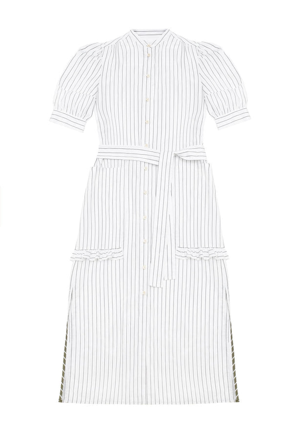 Rosa Puff Sleeve Shirtdress, White Cotton Pinstripe