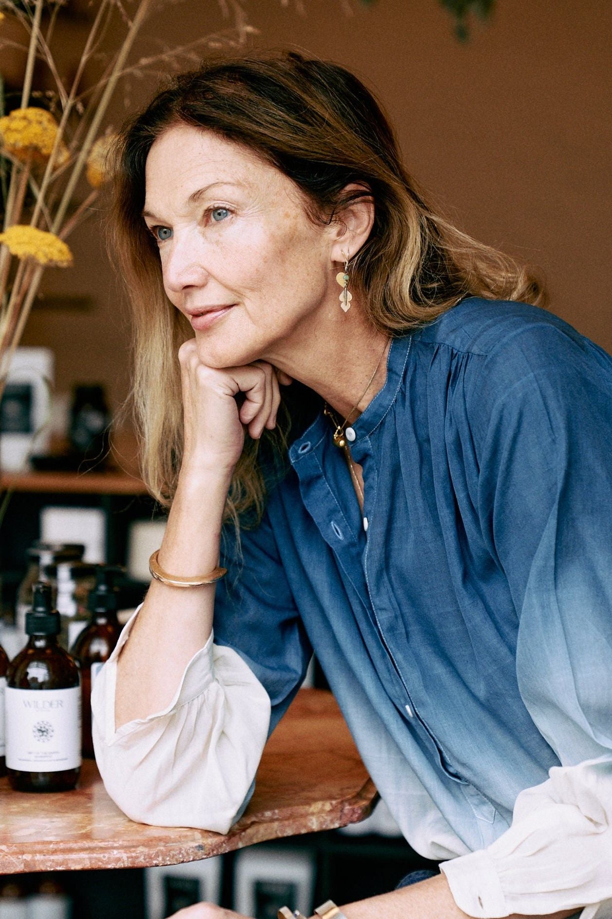 wren blouse | indigo/ecru dip dye