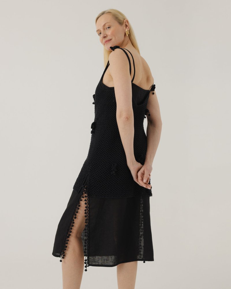 Aguonos: Black Cotton Crochet Dress