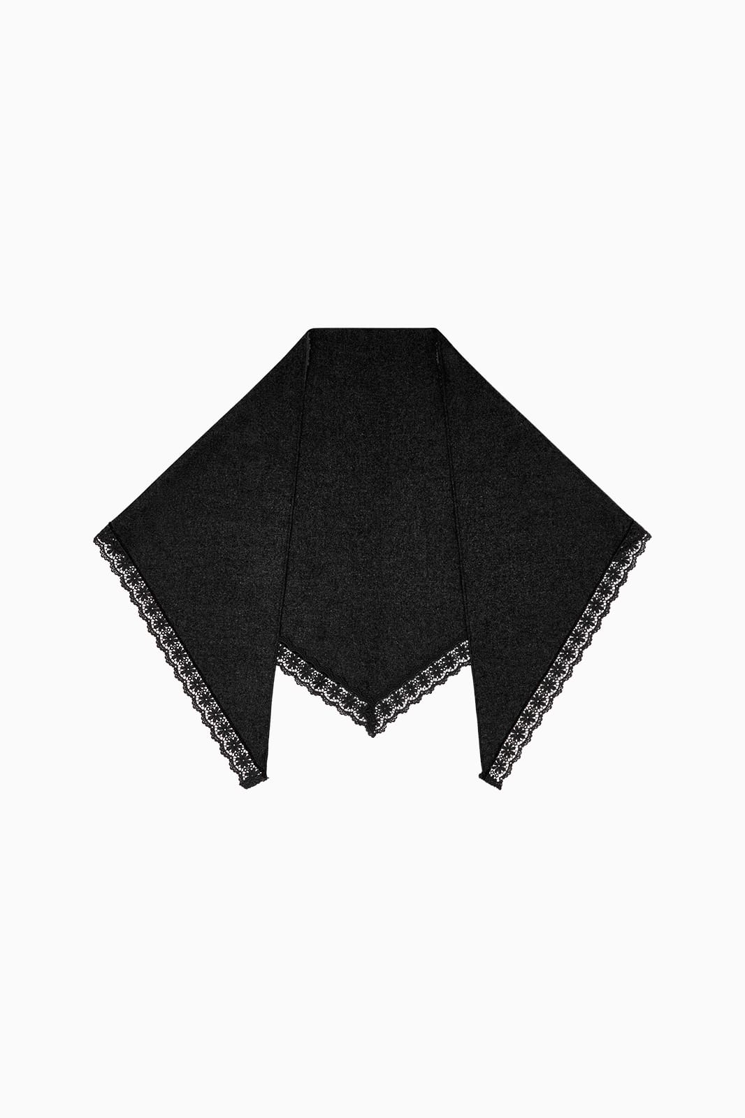 Felted Wool Triangle Scarf with lace in black