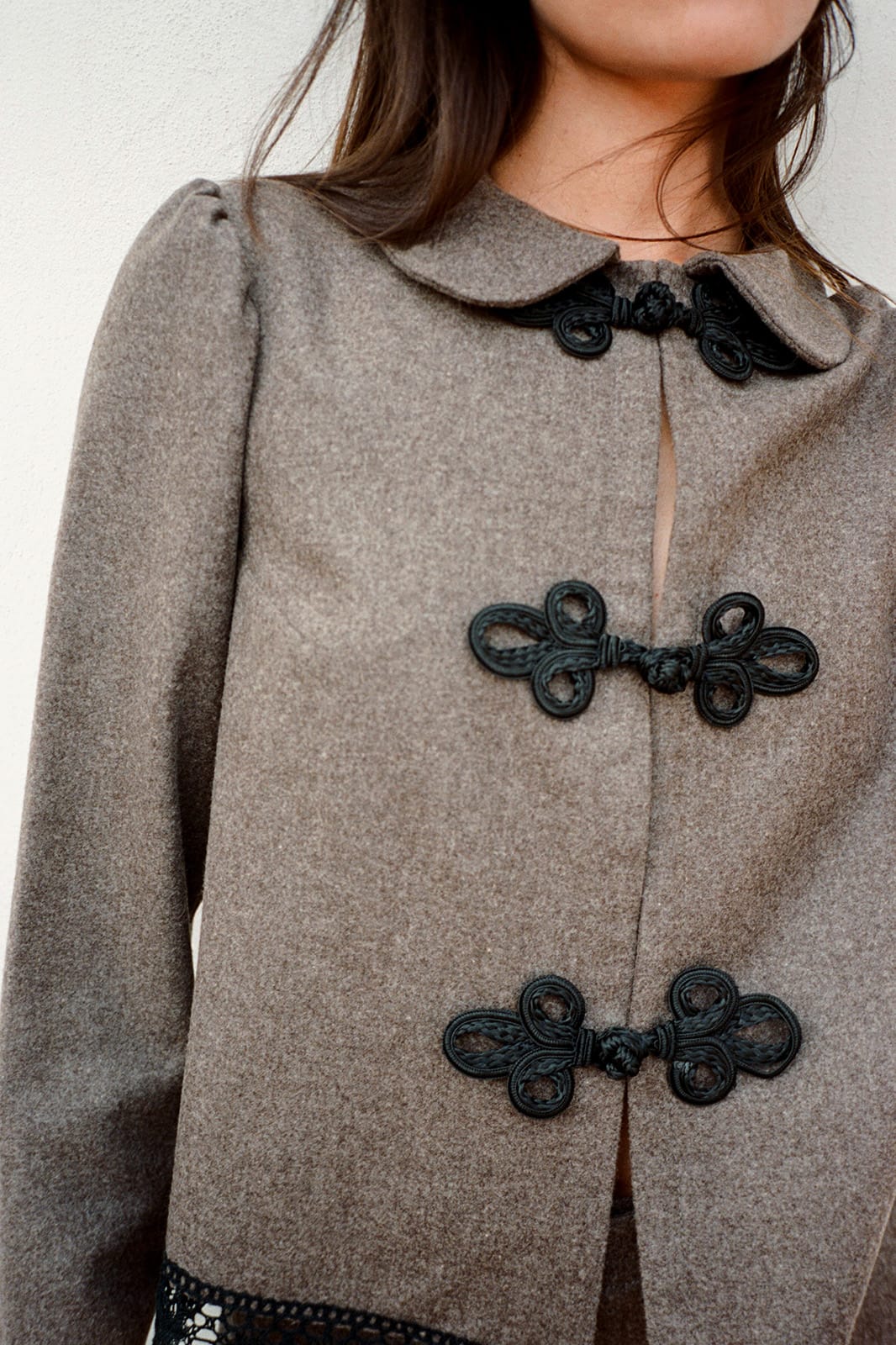The Camille Rounded Collar Wool Overshirt in mocha