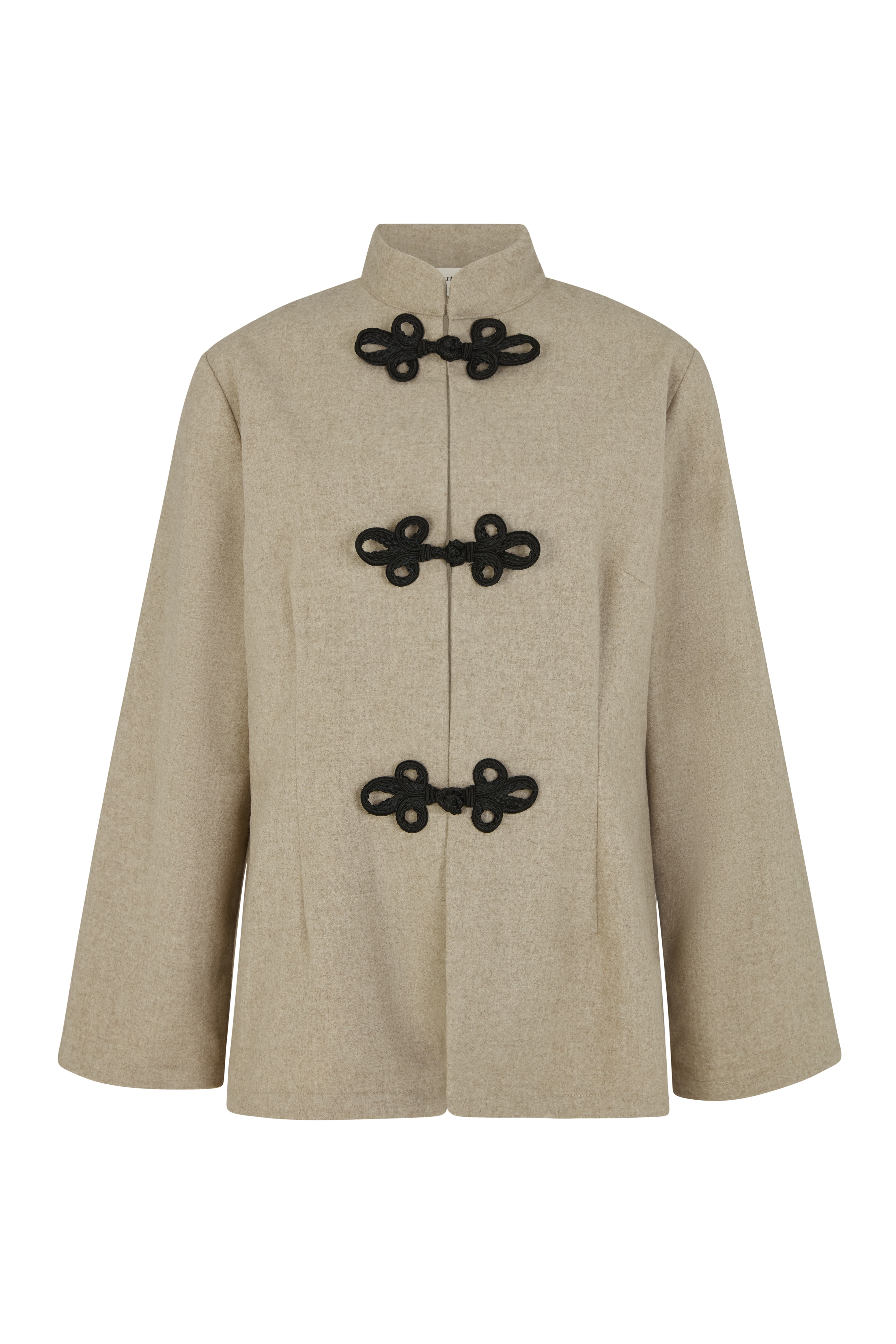The Wilma Stand-Up Collar Wool Overshirt in beige