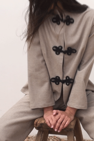 The Wilma Stand-Up Collar Wool Overshirt in beige