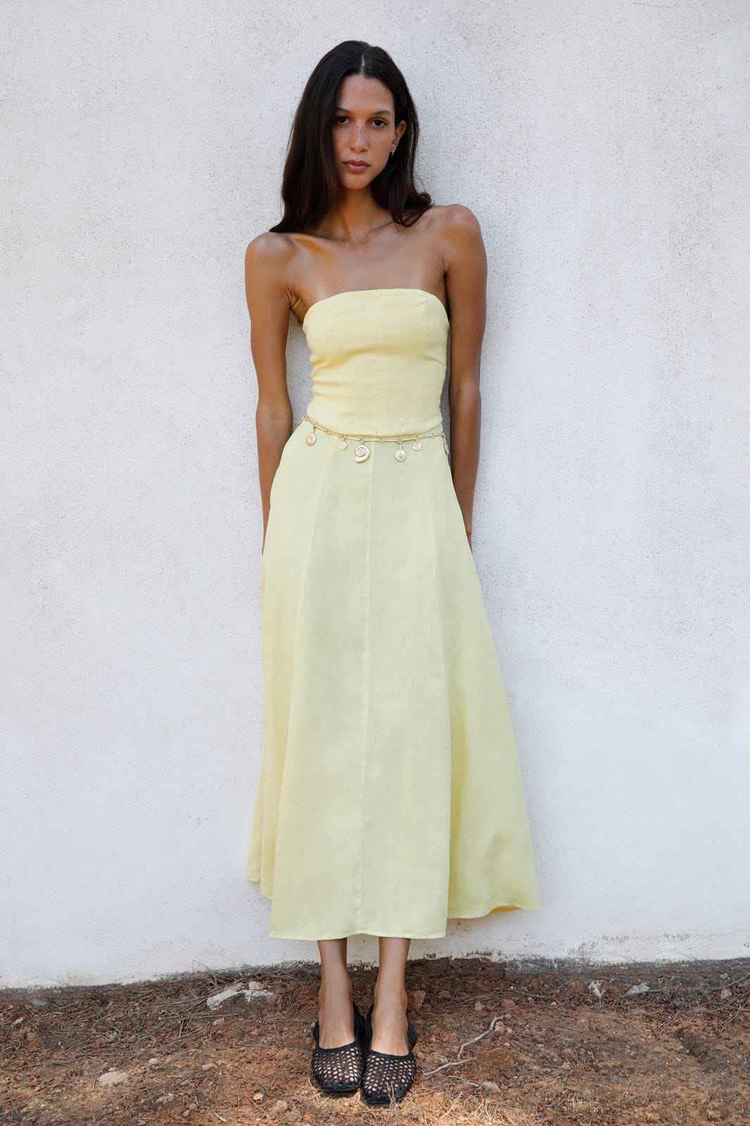 The Chiara Maxi Bandeau Dress in yellow - Gather&See