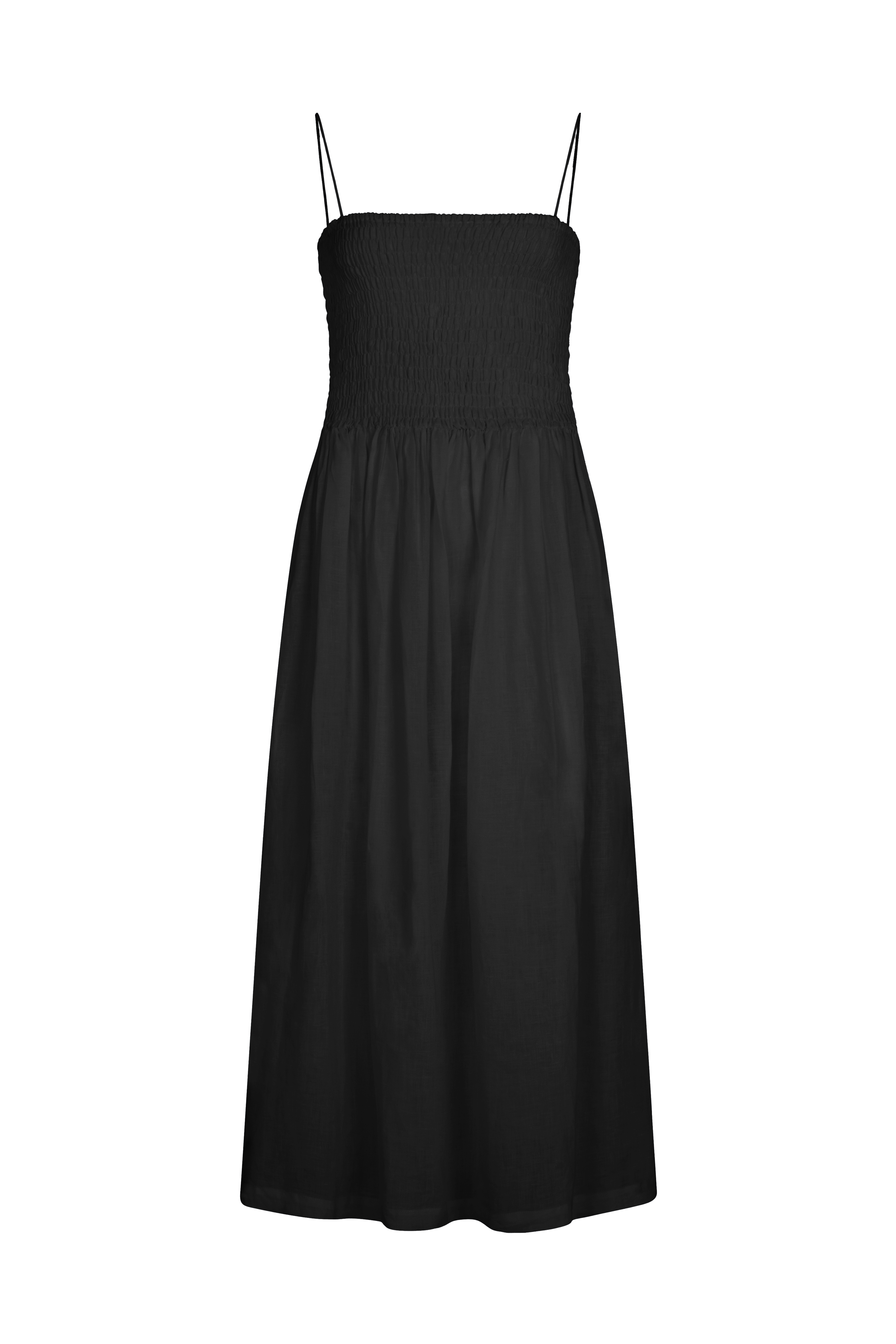 The Harlow Smocked Maxi Dress in black