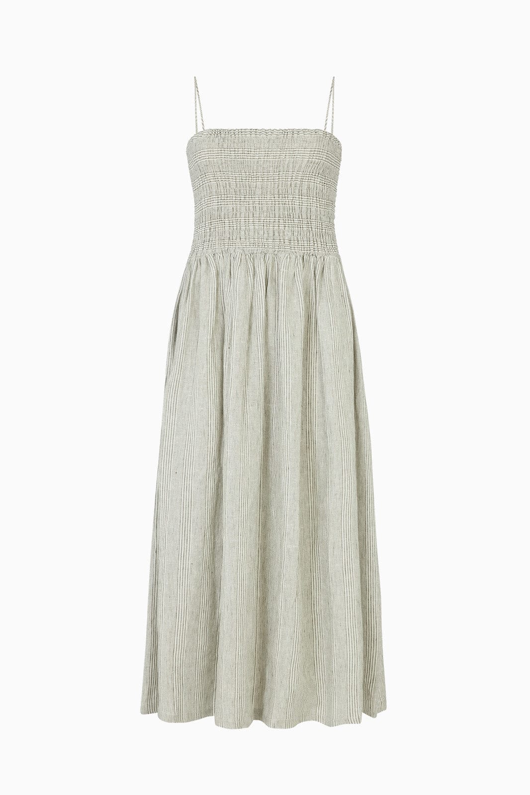 dolce and gabbana green lace dress The Harlow Smocked Maxi Dress in striped olive green