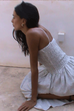 arkitaip Maxi Dresses The Harlow Smocked Maxi Dress in striped olive green