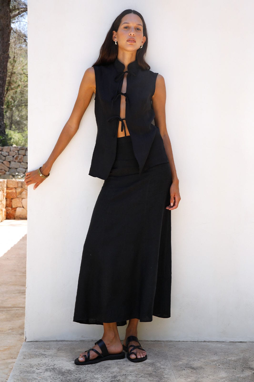 The Arabella Bias-Cut Maxi Skirt in black