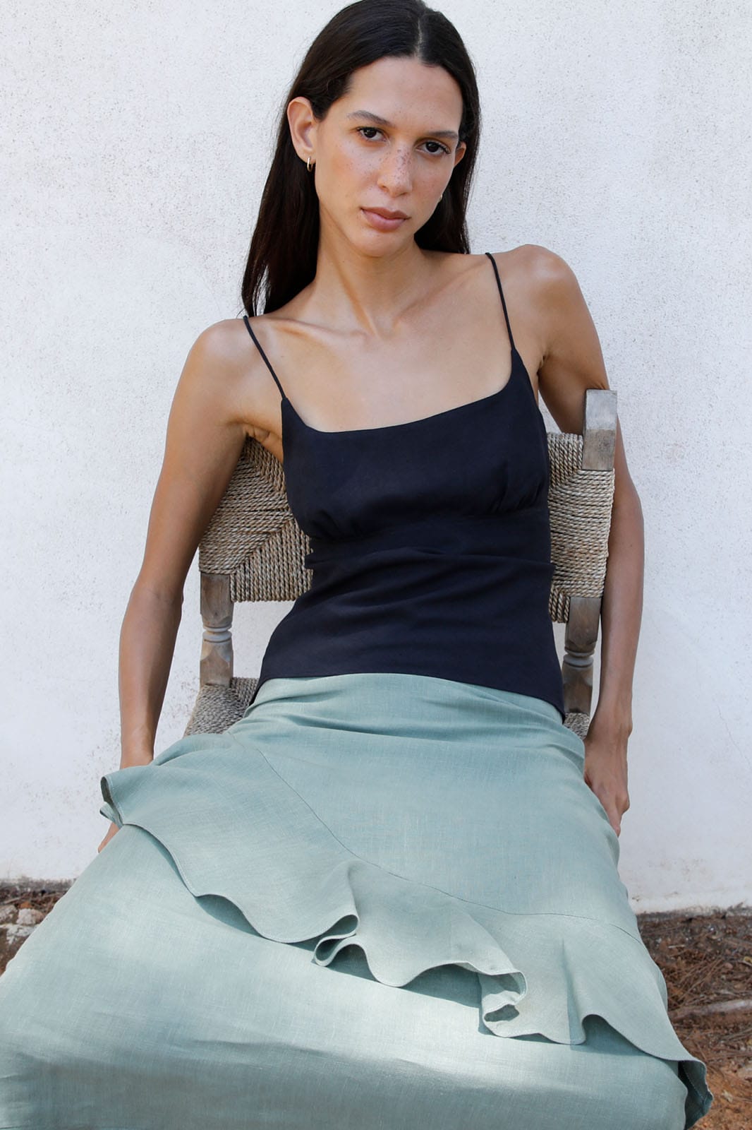 arkitaip Skirts The Carrie Ruffled Maxi Skirt in olive green