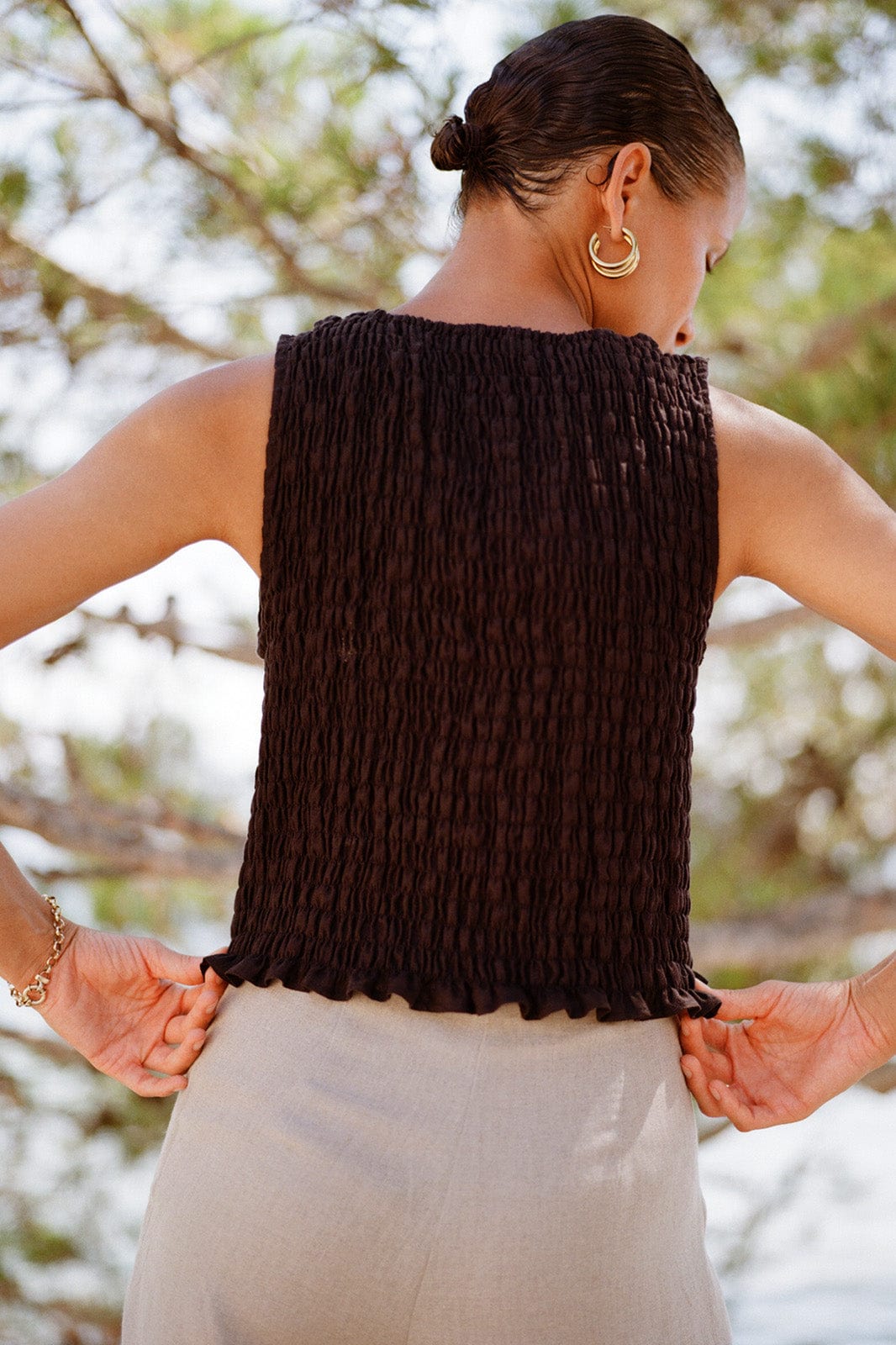 arkitaip The Aya Smocked Tank Top in black