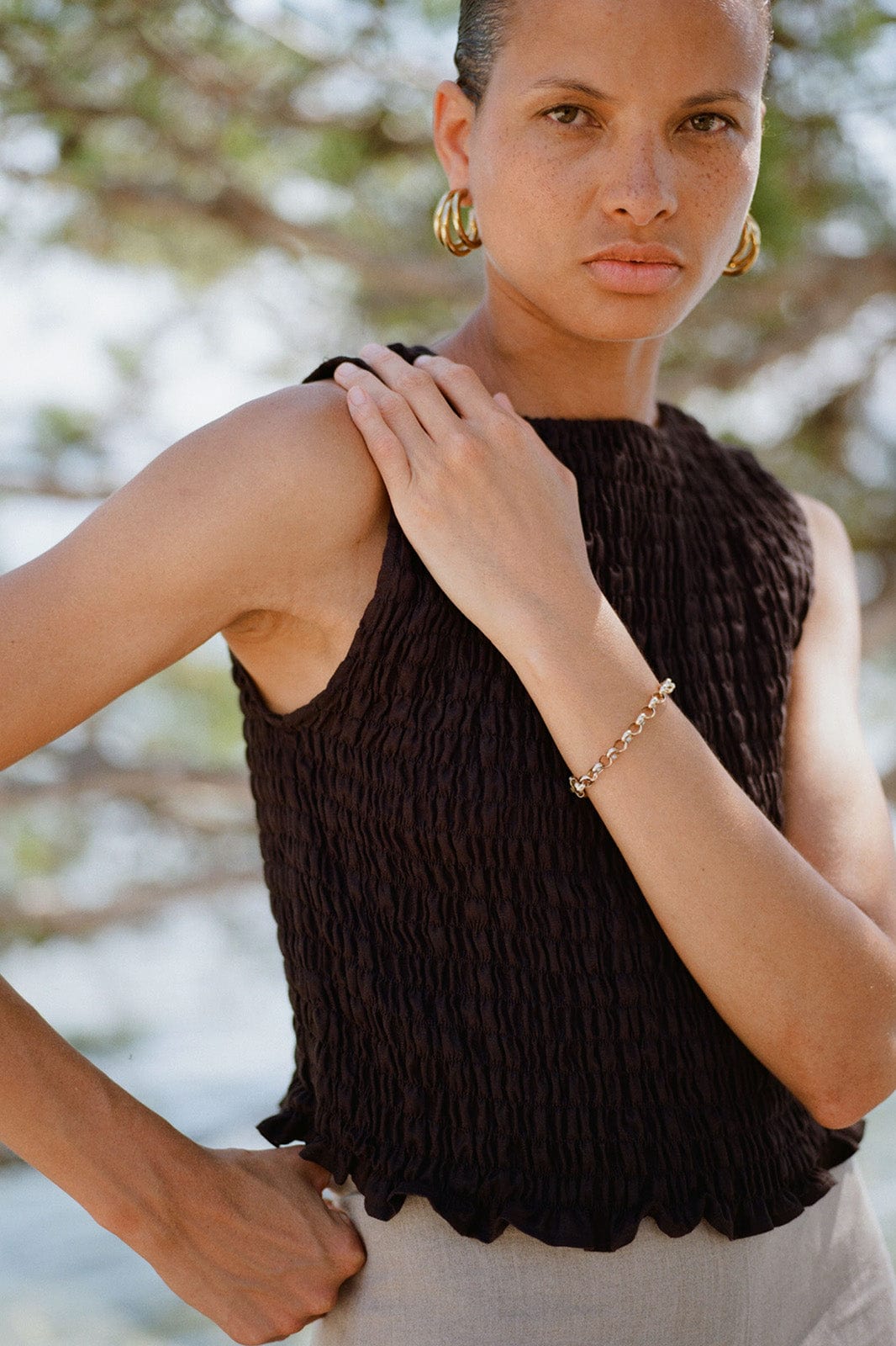 arkitaip The Aya Smocked Tank Top in black