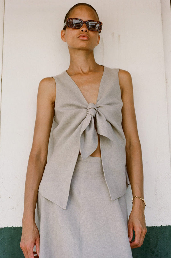 arkitaip The Lucia Tie Vest in oatmeal
