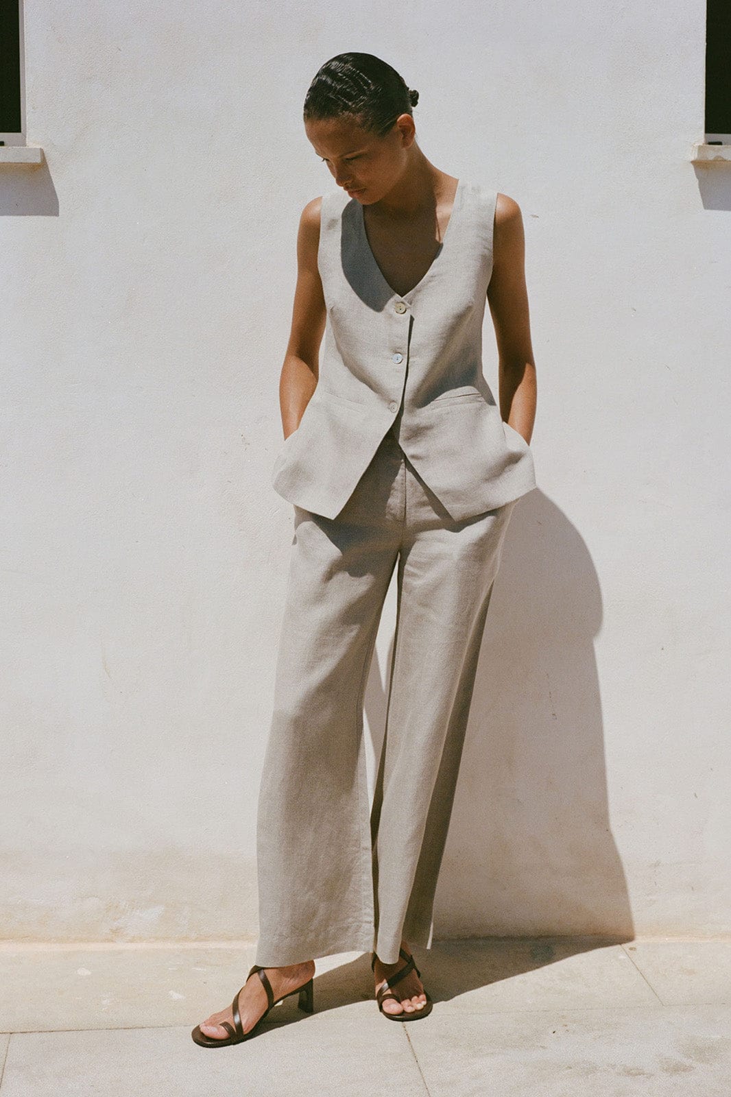 arkitaip The Rosalie Buttoned Vest in oatmeal