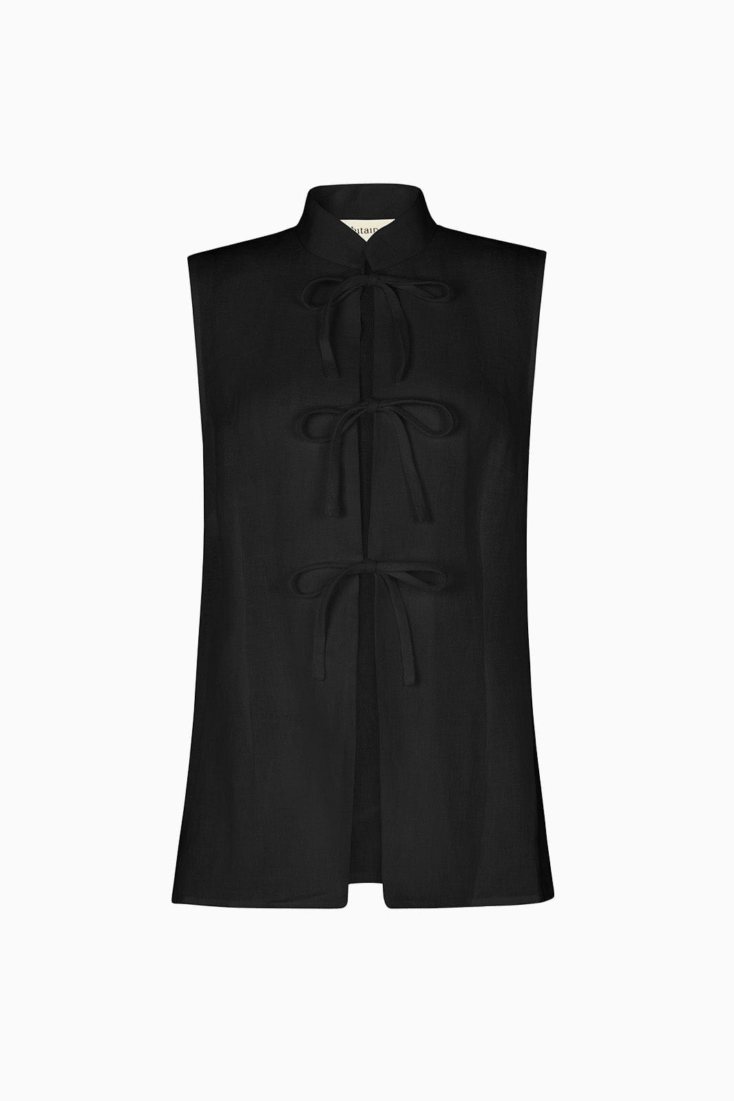 arkitaip Tops The Alma Stand-Up Collar Tie Vest in black