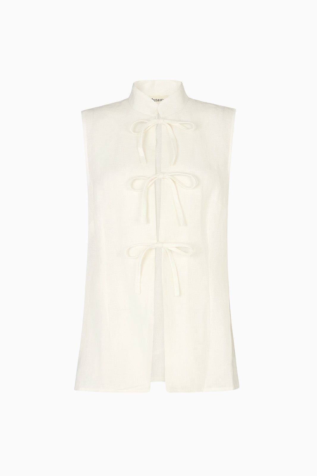 The Alma Stand-Up Collar Tie Vest in off-white