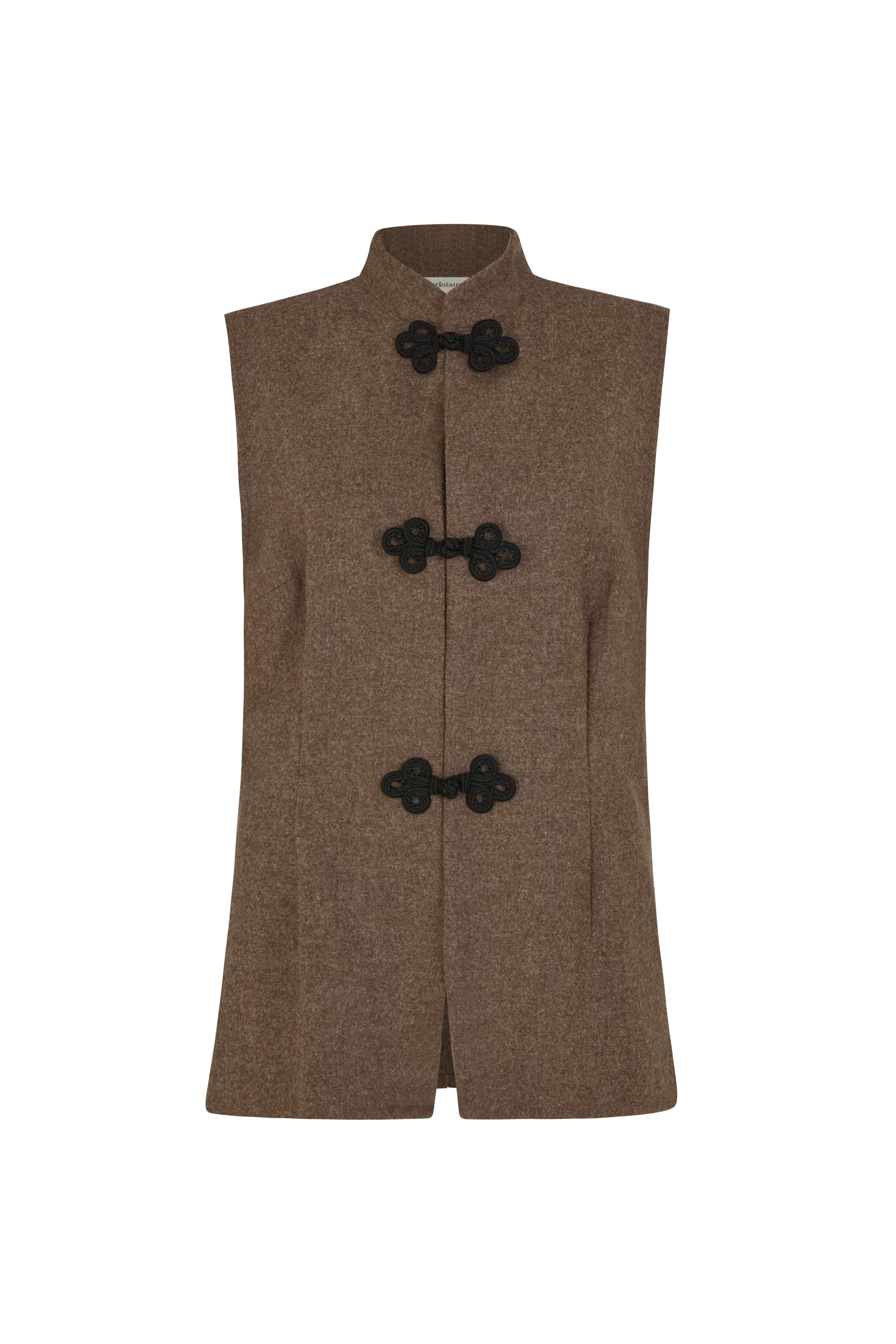 The Aria Stand-Up Collar Wool Vest in mocha