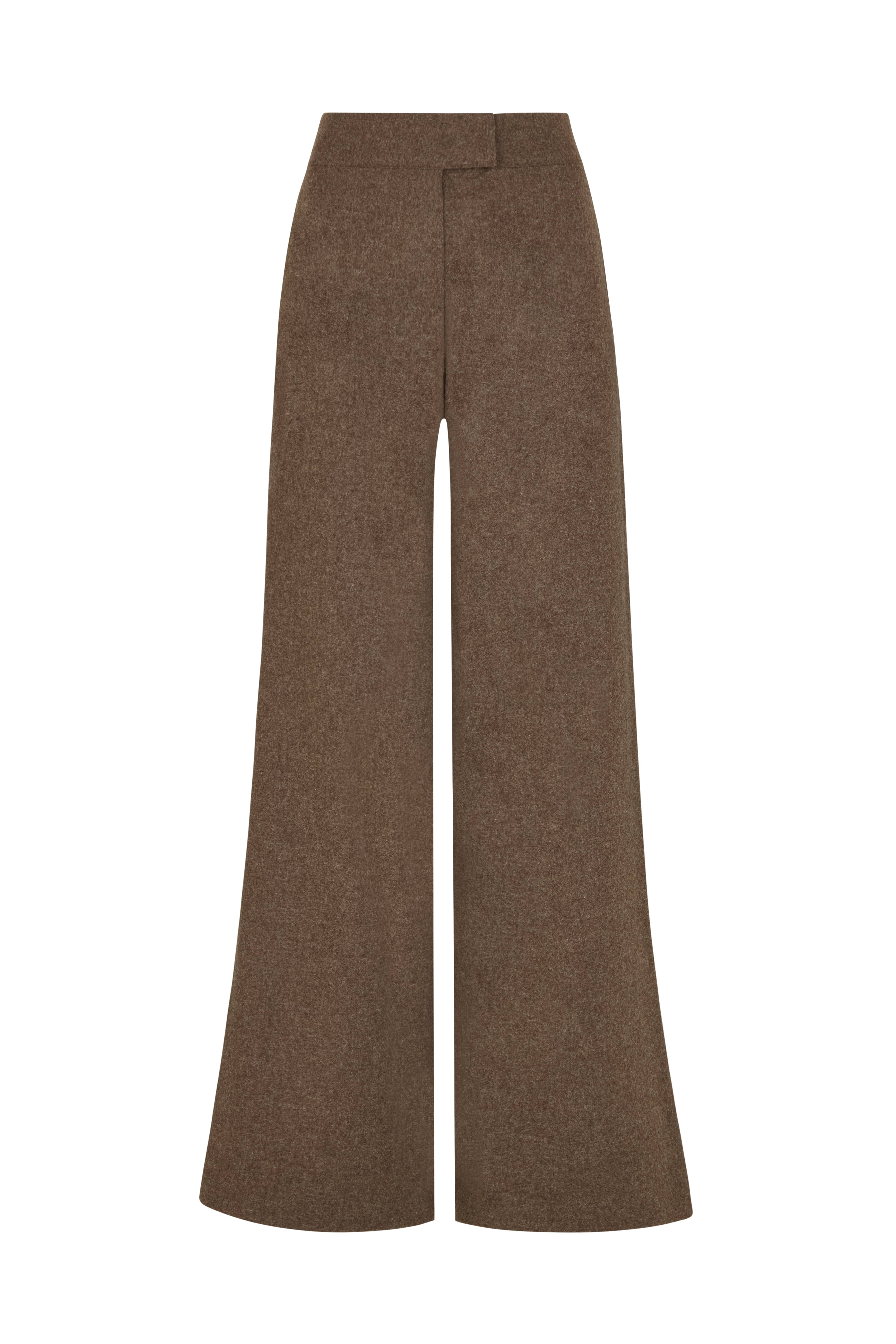 The Cora Cigarette Felted Wool Trousers in mocha