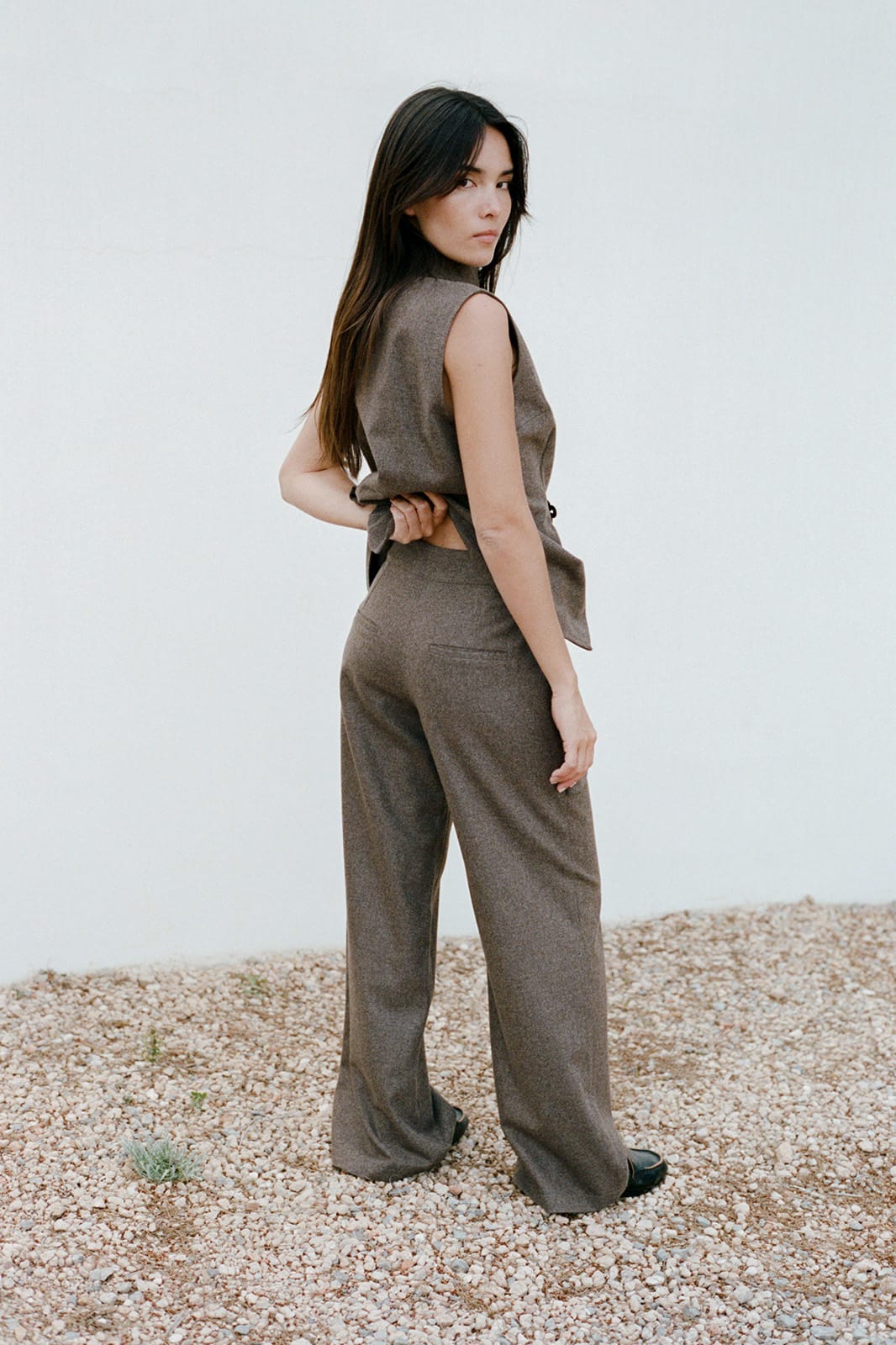 The Cora Cigarette Felted Wool Trousers in mocha