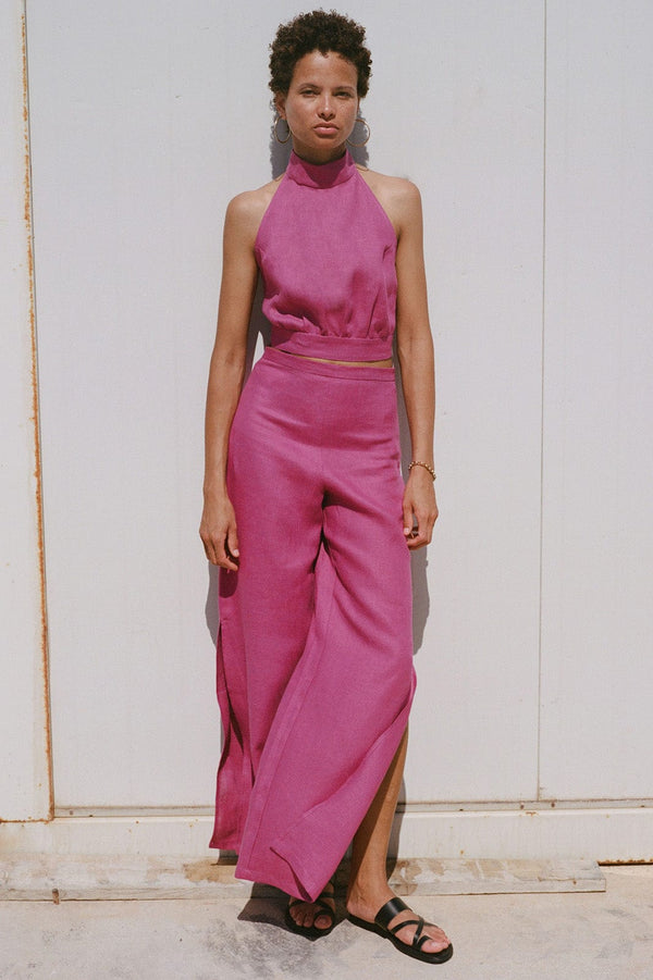 arkitaip Trousers The Lena Wide-Leg Trousers With Slit in berry