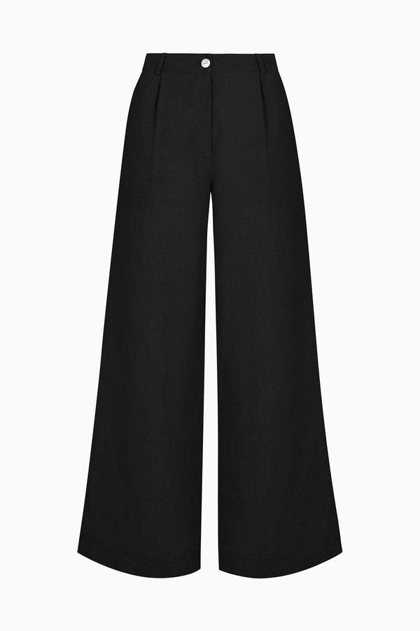 arkitaip Trousers The Willow Wide-Leg Pleated Linen Trousers in black
