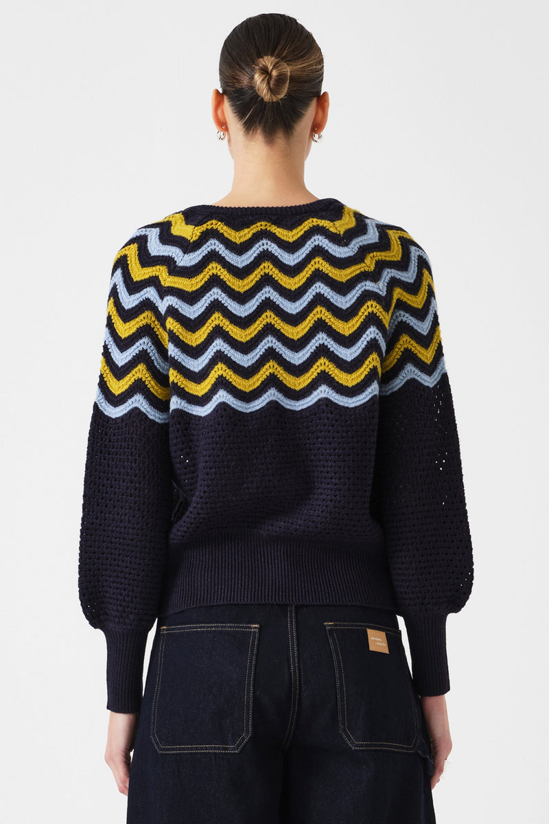 Bennie Wool Cardigan in Navy
