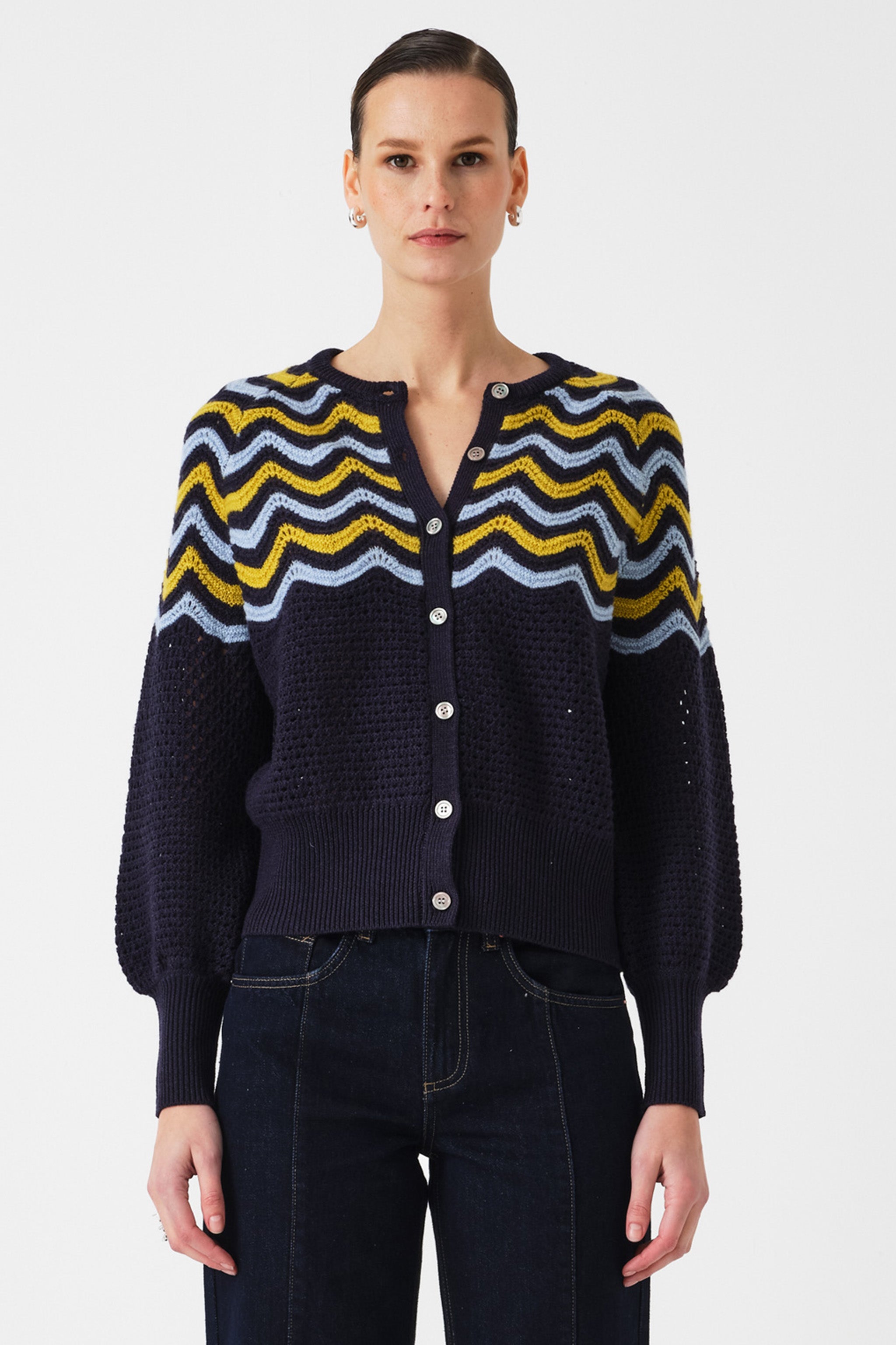 Bennie Wool Cardigan in Navy