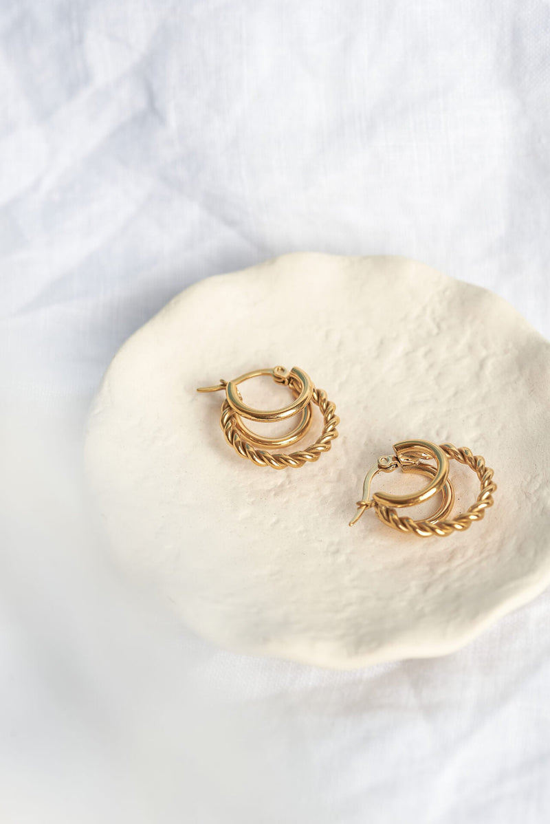 Triple Threaded Gold Hoops