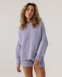 Delčia: Lilac Cotton Sweater & Shorts Set
