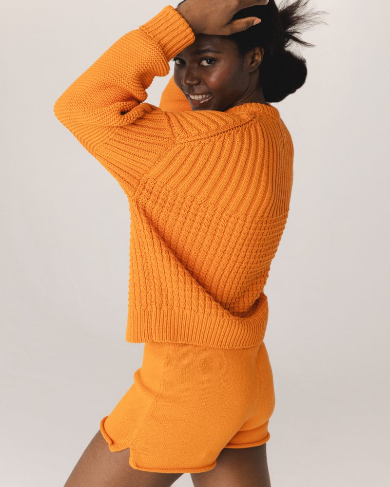 Delčia: Orange Cotton Sweater & Shorts Set