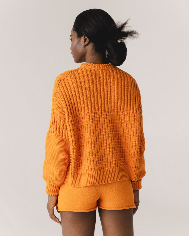 Delčia: Orange Cotton Sweater & Shorts Set
