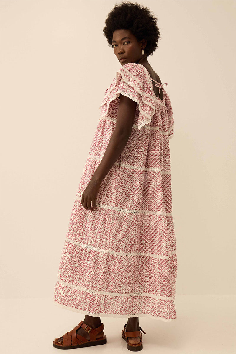 Alina Printed Floral Lace Insert Dress