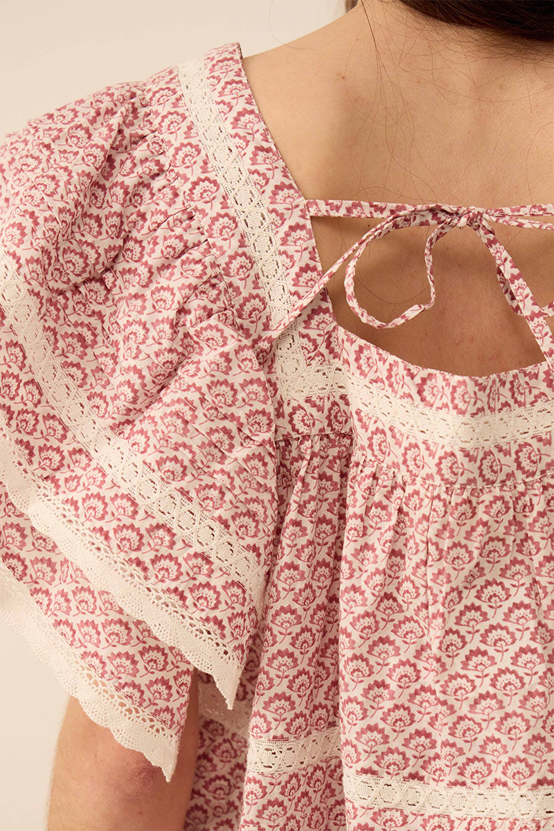 Alina Printed Floral Lace Insert Top