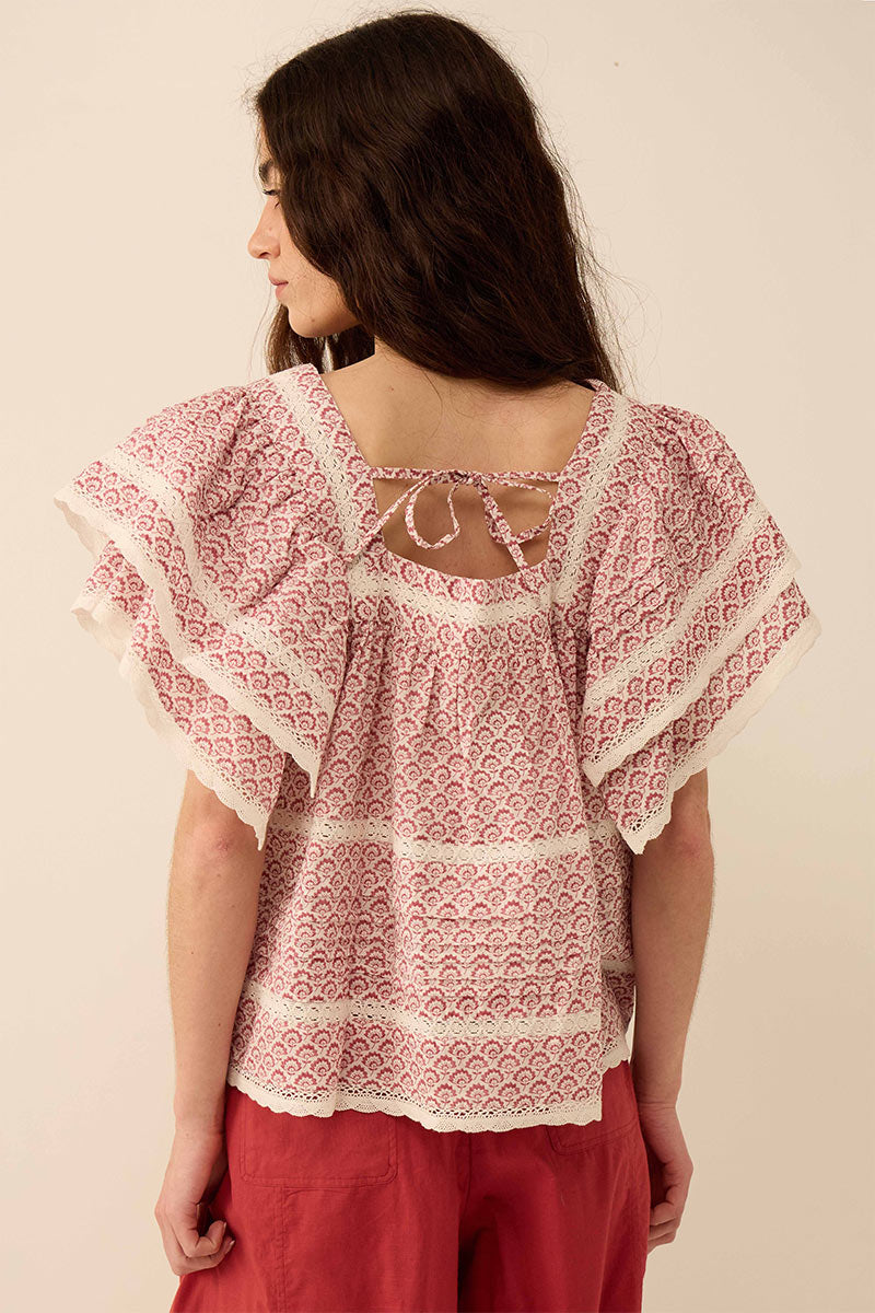 Alina Printed Floral Lace Insert Top