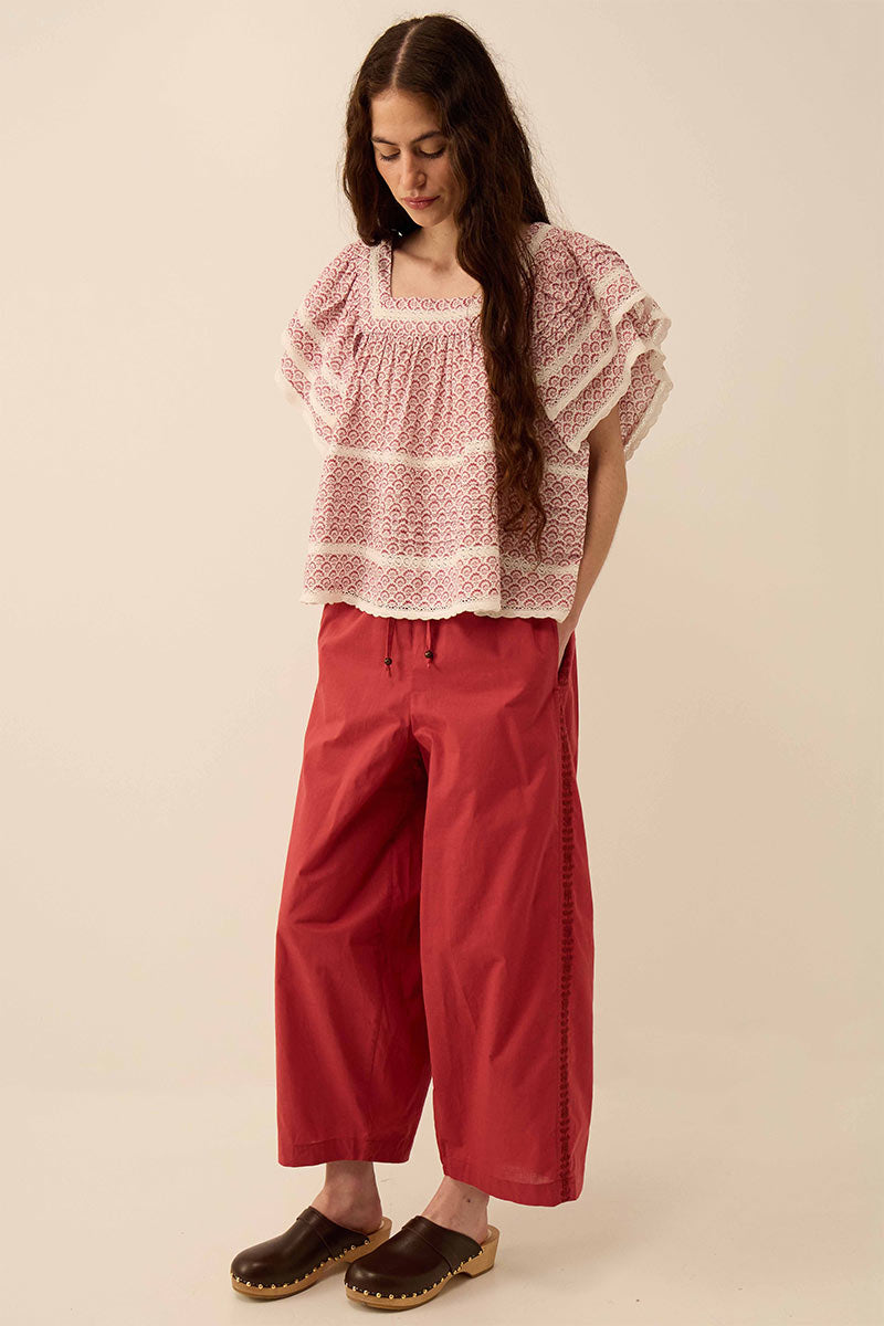 Alina Printed Floral Lace Insert Top