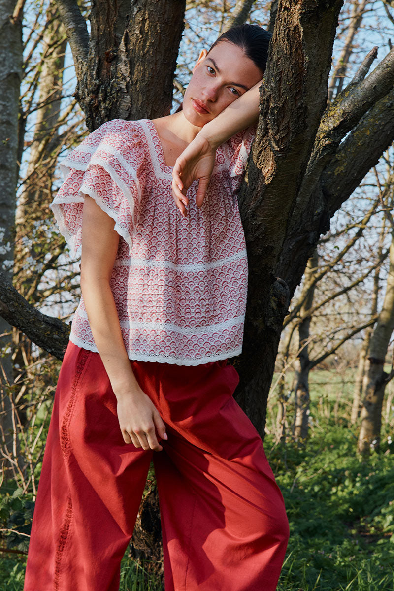 Alina Printed Floral Lace Insert Top