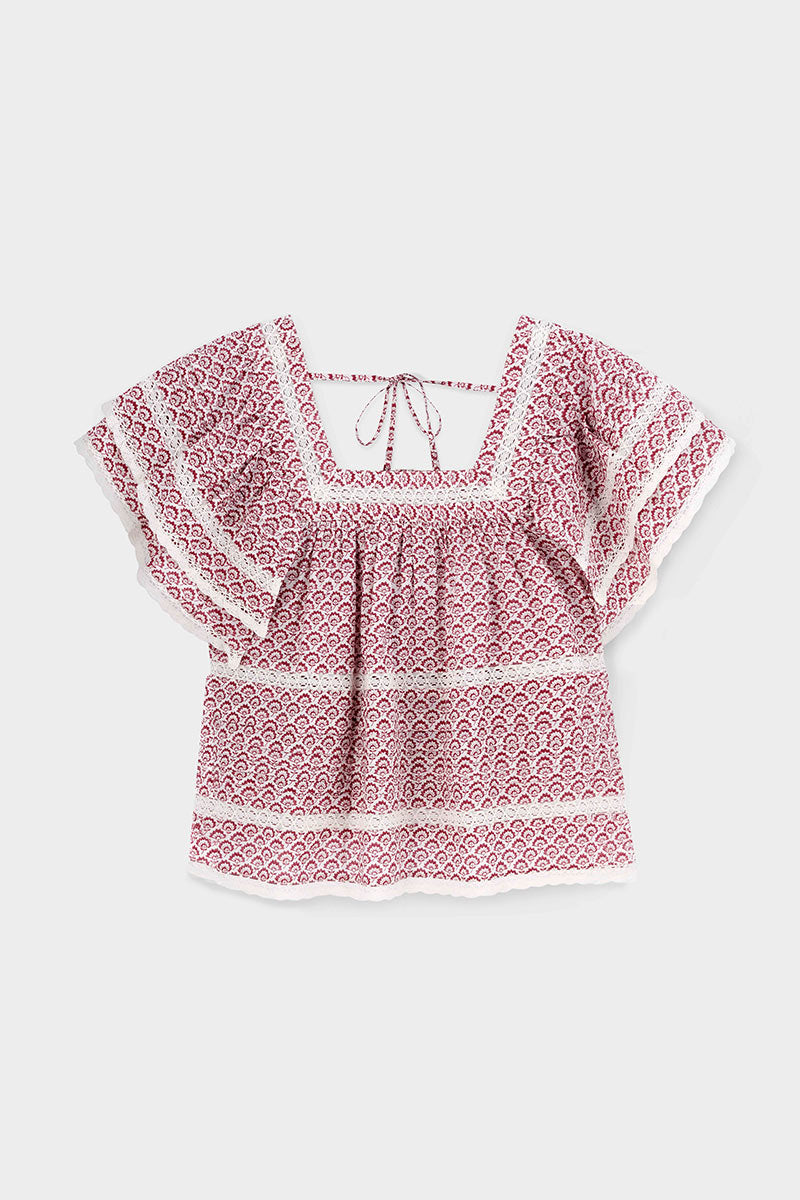 Alina Printed Floral Lace Insert Top