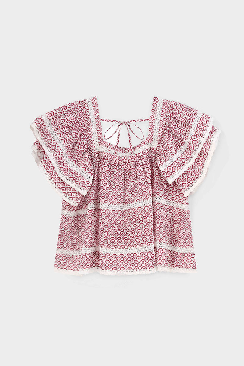 Alina Printed Floral Lace Insert Top