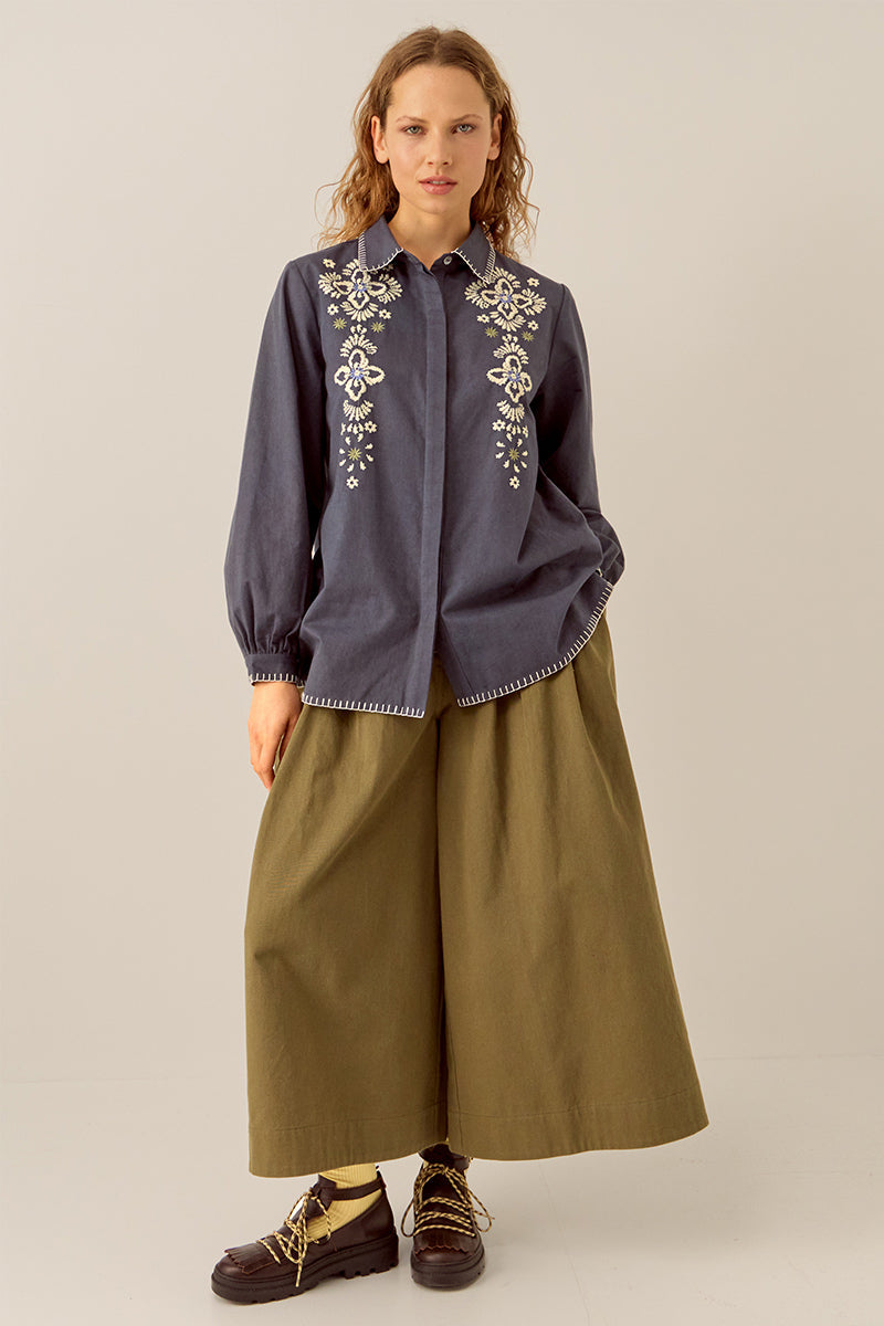 Cora Floral Embroidered Cotton Shirt