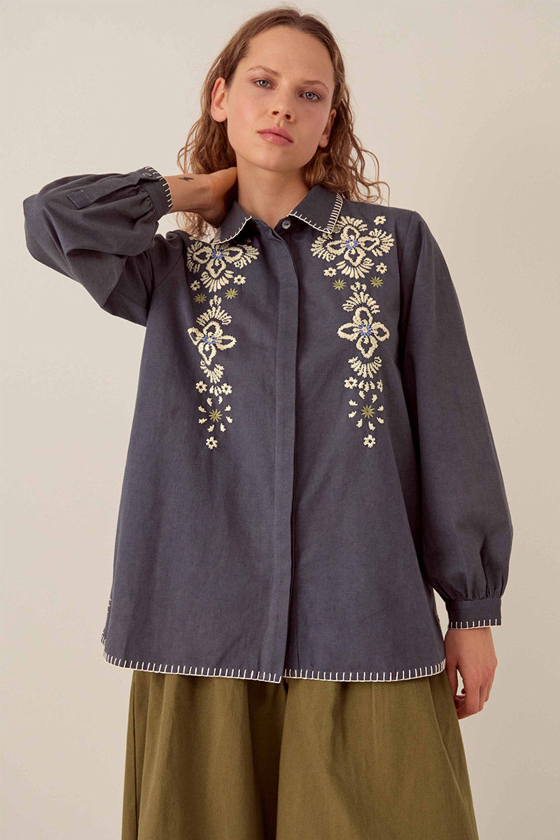 Cora Floral Embroidered Cotton Shirt