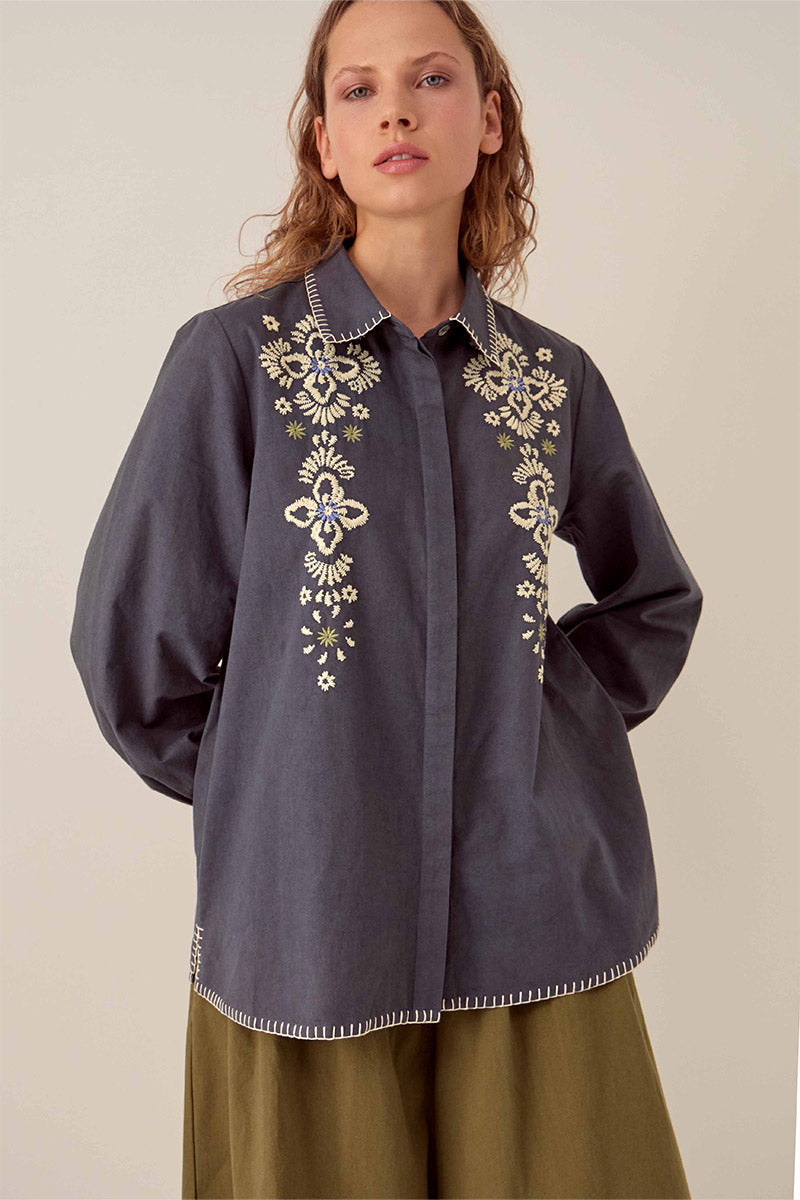 Cora Floral Embroidered Cotton Shirt